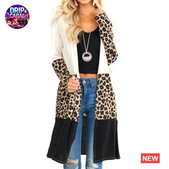 Oversized Open Front Cardigan Draped Snap Plaid Kimono Knit Sweater Chic - Picture 2 of 7